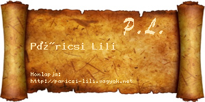 Páricsi Lili névjegykártya